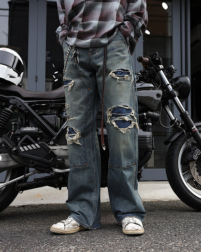 SUGARHILL / DESTRESSED MODERN DENIM DOUBLE KNEE CUT