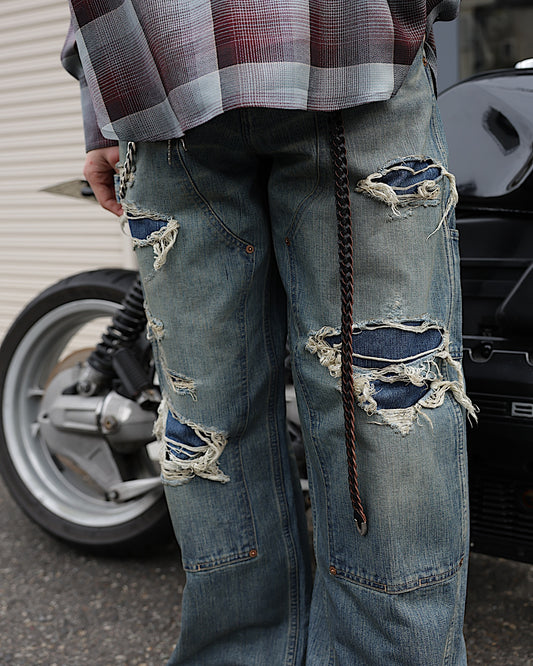 SUGARHILL / DESTRESSED MODERN DENIM DOUBLE KNEE CUT