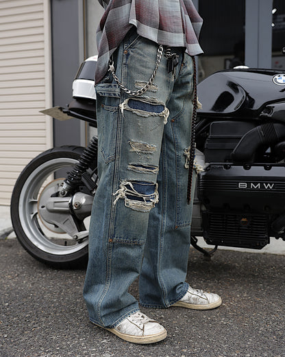 SUGARHILL / DESTRESSED MODERN DENIM DOUBLE KNEE CUT