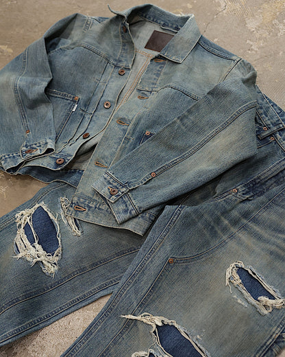 SUGARHILL / DESTRESSED MODERN DENIM DOUBLE KNEE CUT
