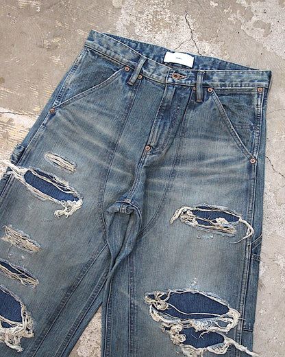 SUGARHILL / DESTRESSED MODERN DENIM DOUBLE KNEE CUT