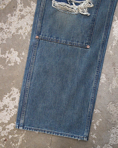SUGARHILL / DESTRESSED MODERN DENIM DOUBLE KNEE CUT