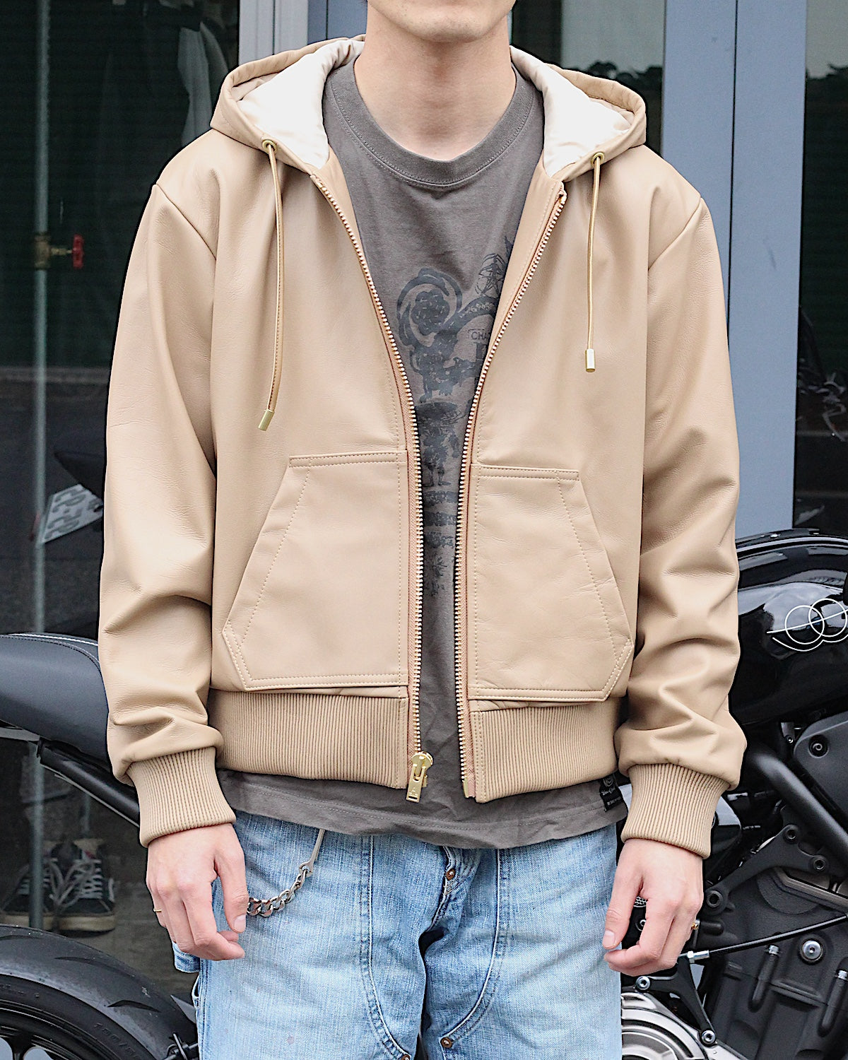 A LEATHER / ZIP HOODY