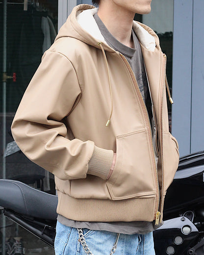 A LEATHER / ZIP HOODY